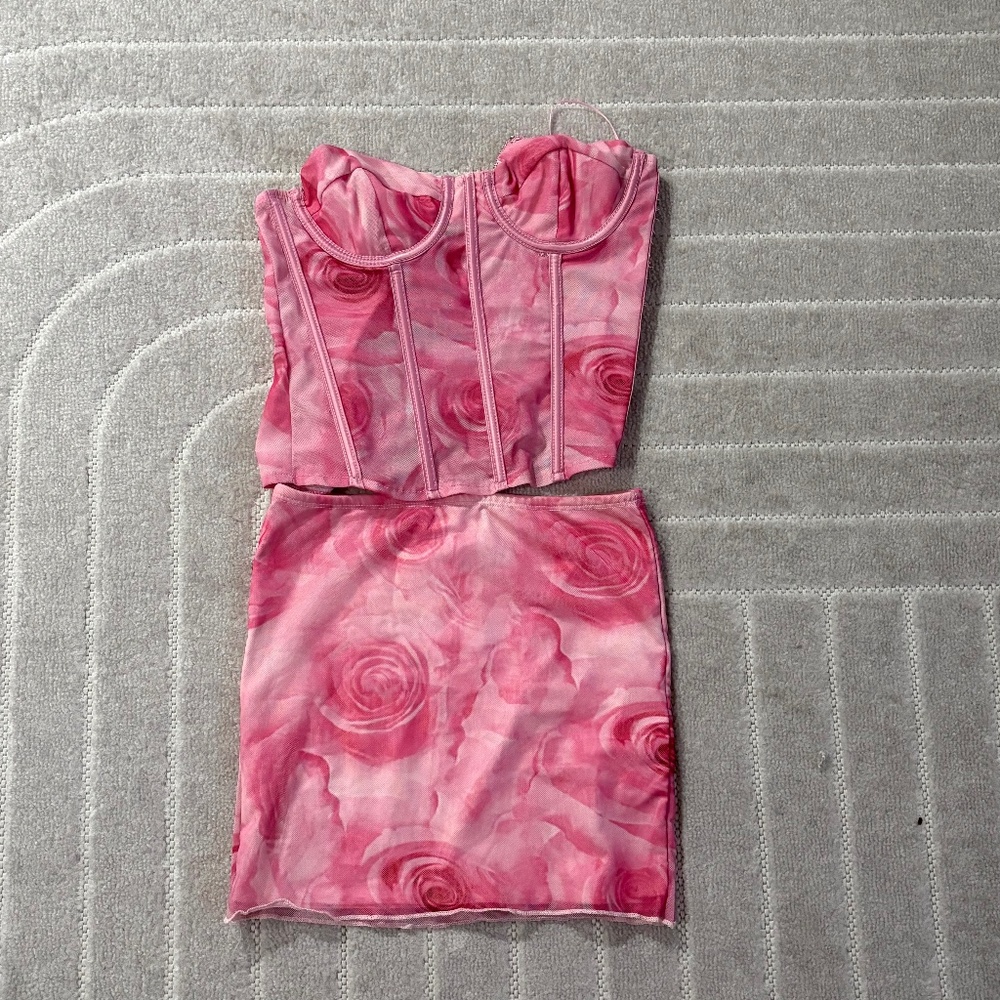 Pink Rose Edikted Corset & Skirt Set